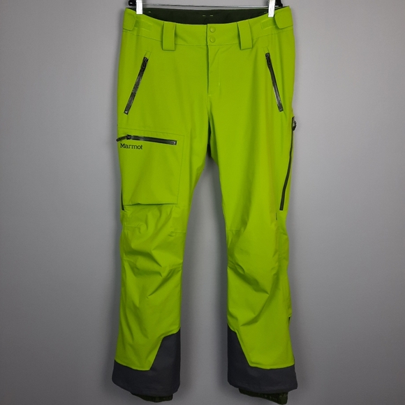 Marmot Men's Neon Lime Green Lined Ski Pants size Large